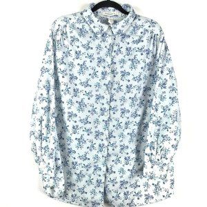Roamans Blue Floral Blouse Button Front LS